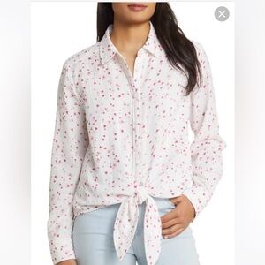 NWT BeachLunchLounge Pink Heart Button-Up Shirt size XS/S
